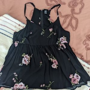 Torrid Black Floral Tank with Zipper Back